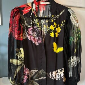 Alice + Olivia Floral Blouse with Sheer Sleeves